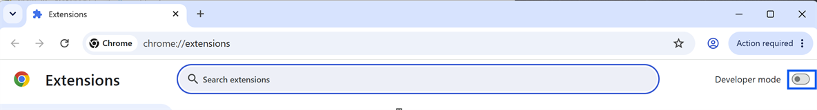 The Chrome Extensions page with the Developer mode toggle switched off, highlighted
