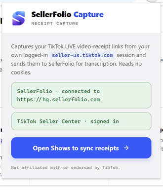 Extension popup connected